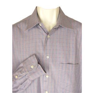 Ermenegildo Zegna Mens Dress Shirt S 41/16 Blue Red Checks Cotton Long Sleeve